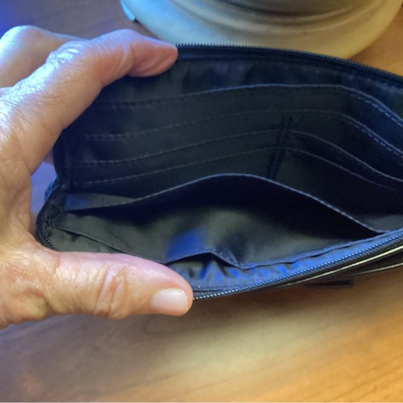 COACH Double Zip Wristlet Wallet In Signature Canvas with Bow Accent Grey Black - Picture 9 of 10